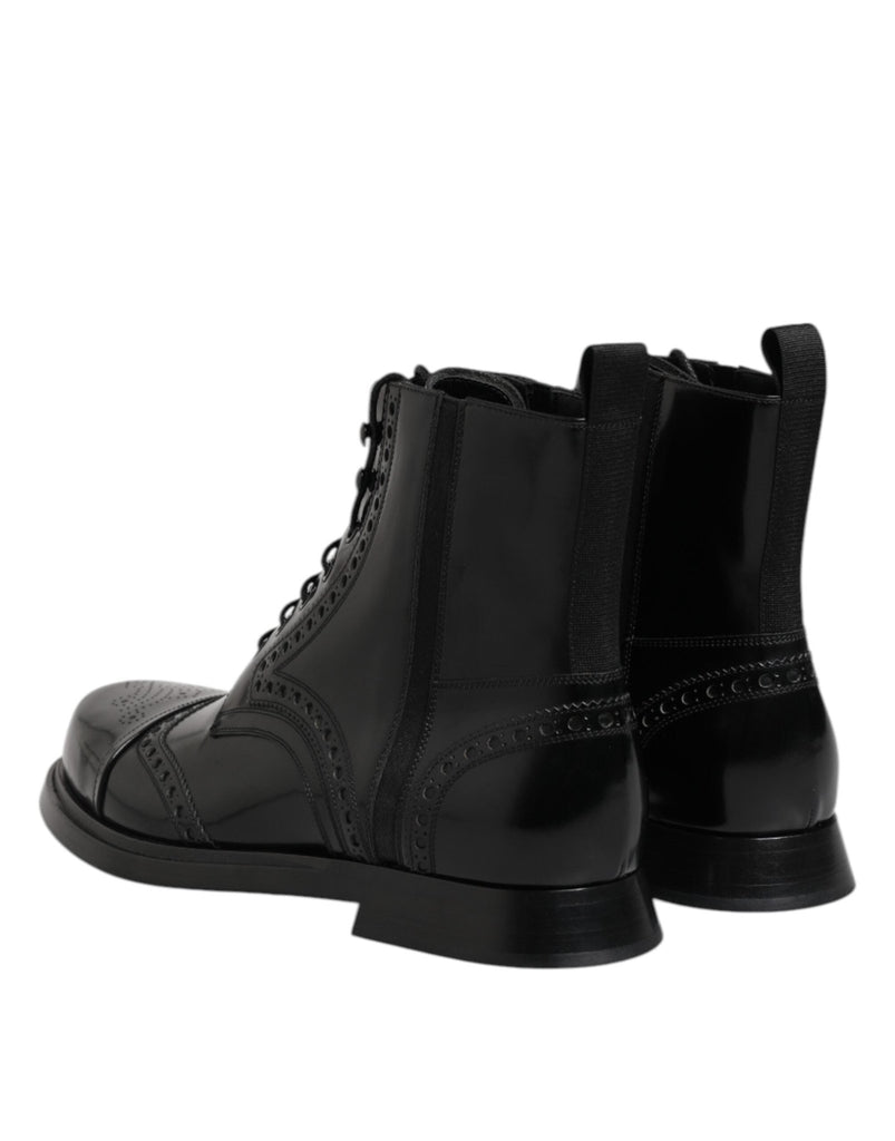 Dolce & Gabbana Black Leather Lace Up Mid Calf Boots Shoes - Beyzy Store - Dolce & Gabbana
