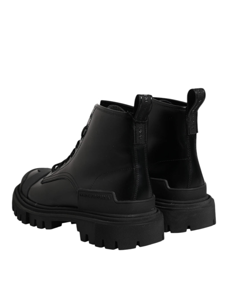 Dolce & Gabbana Black Leather Lace Up Mid Calf Boots Shoes - Beyzy Store - Dolce & Gabbana