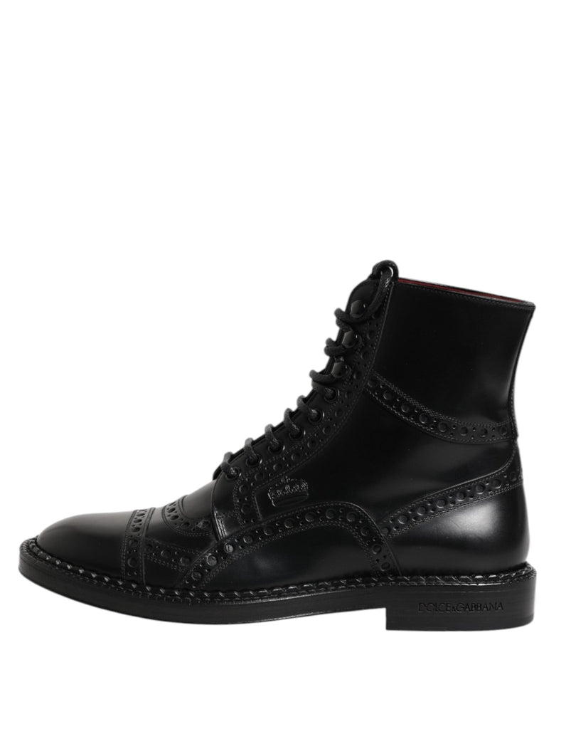 Dolce & Gabbana Black Leather Lace Up Mid Calf Boots Shoes - Beyzy Store - Dolce & Gabbana