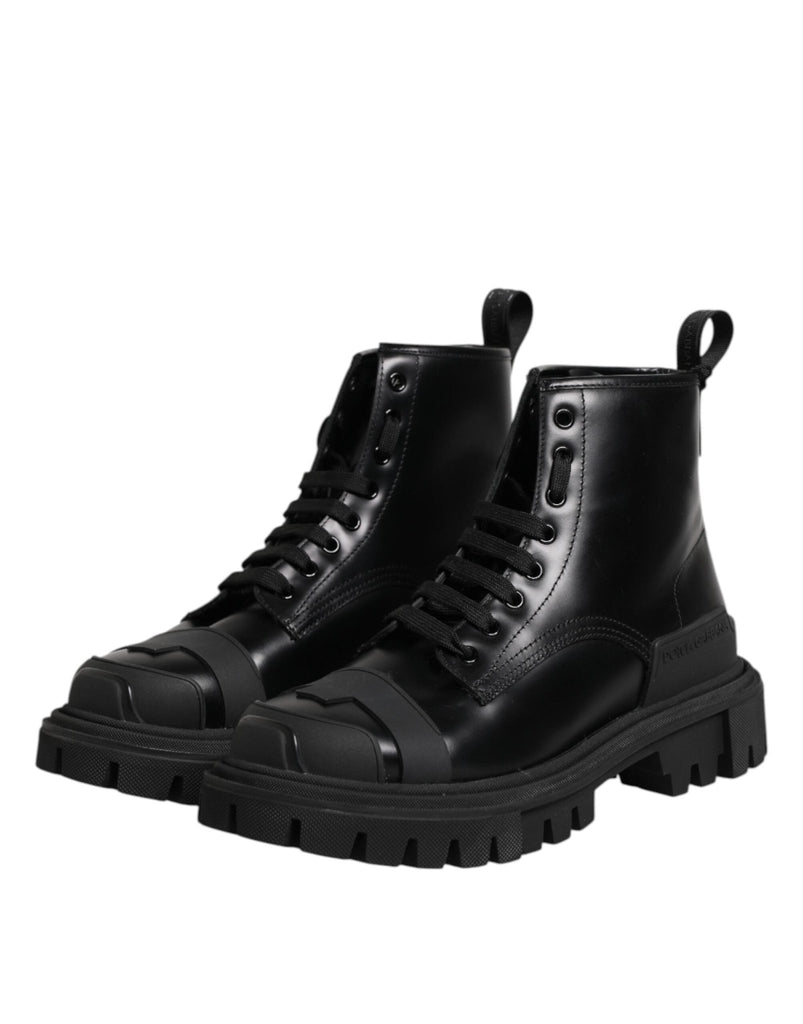Dolce & Gabbana Black Leather Lace Up Mid Calf Boots Shoes - Beyzy Store - Dolce & Gabbana