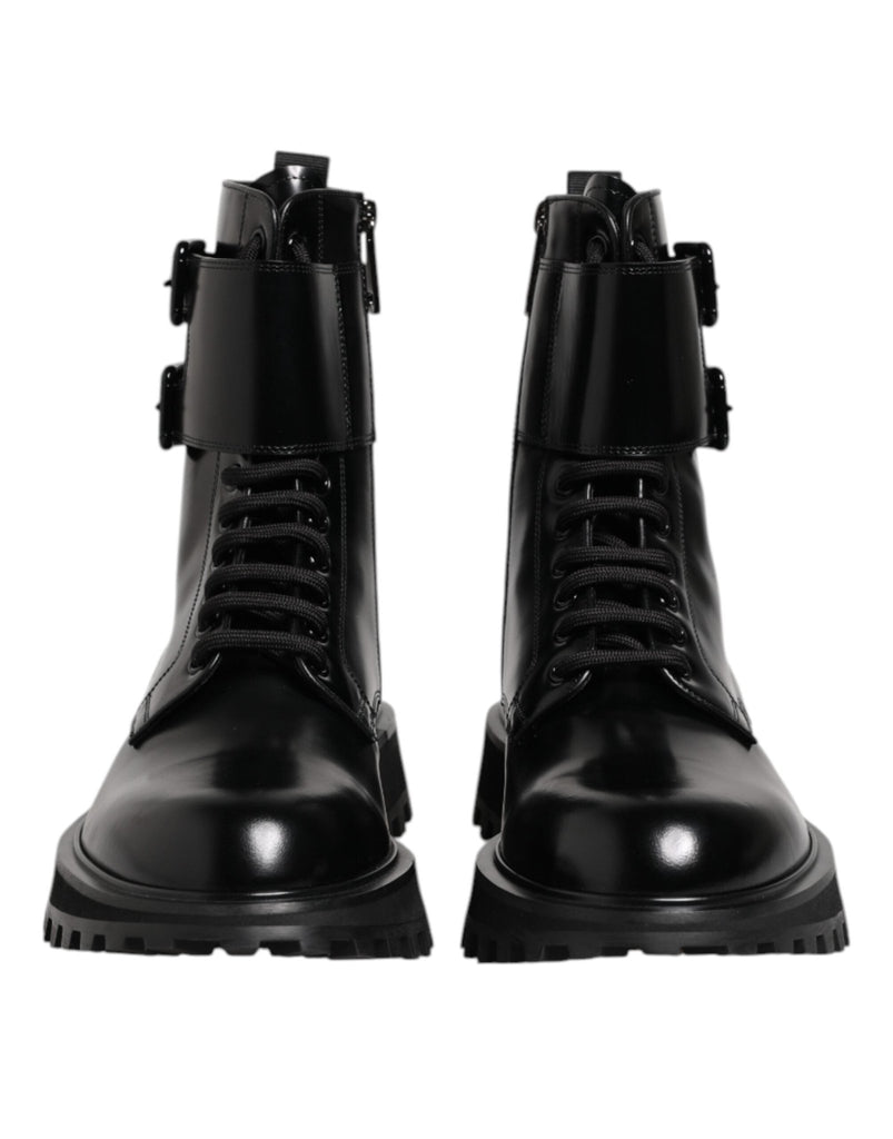 Dolce & Gabbana Black Leather Lace Up Mid Calf Boots Shoes - Beyzy Store - Dolce & Gabbana