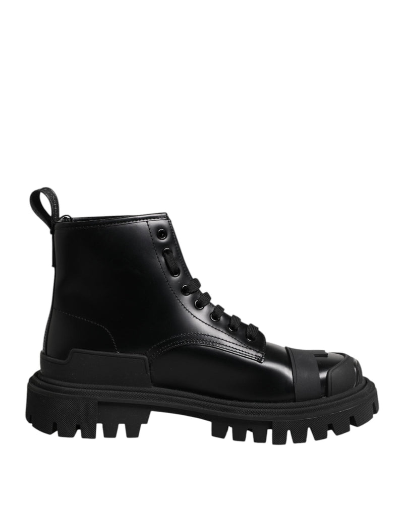 Dolce & Gabbana Black Leather Lace Up Mid Calf Boots Shoes - Beyzy Store - Dolce & Gabbana