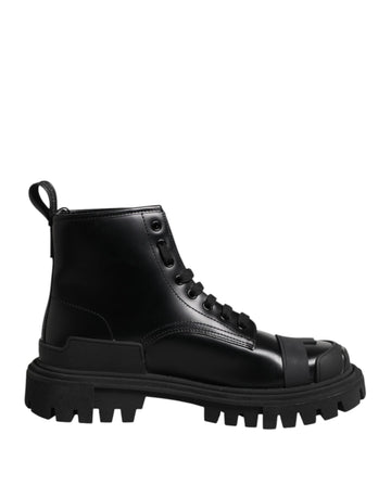 Dolce & Gabbana Black Leather Lace Up Mid Calf Boots Shoes - Beyzy Store - Dolce & Gabbana
