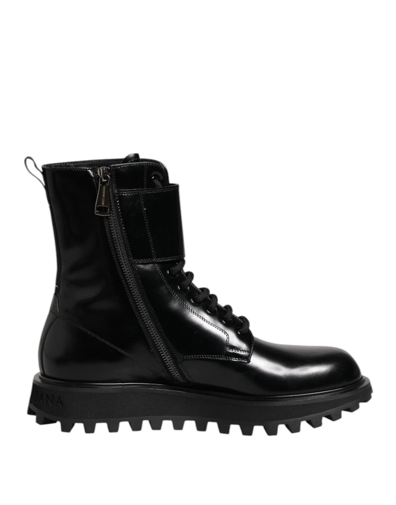 Dolce & Gabbana Black Leather Lace Up Mid Calf Boots Shoes - Beyzy Store - Dolce & Gabbana