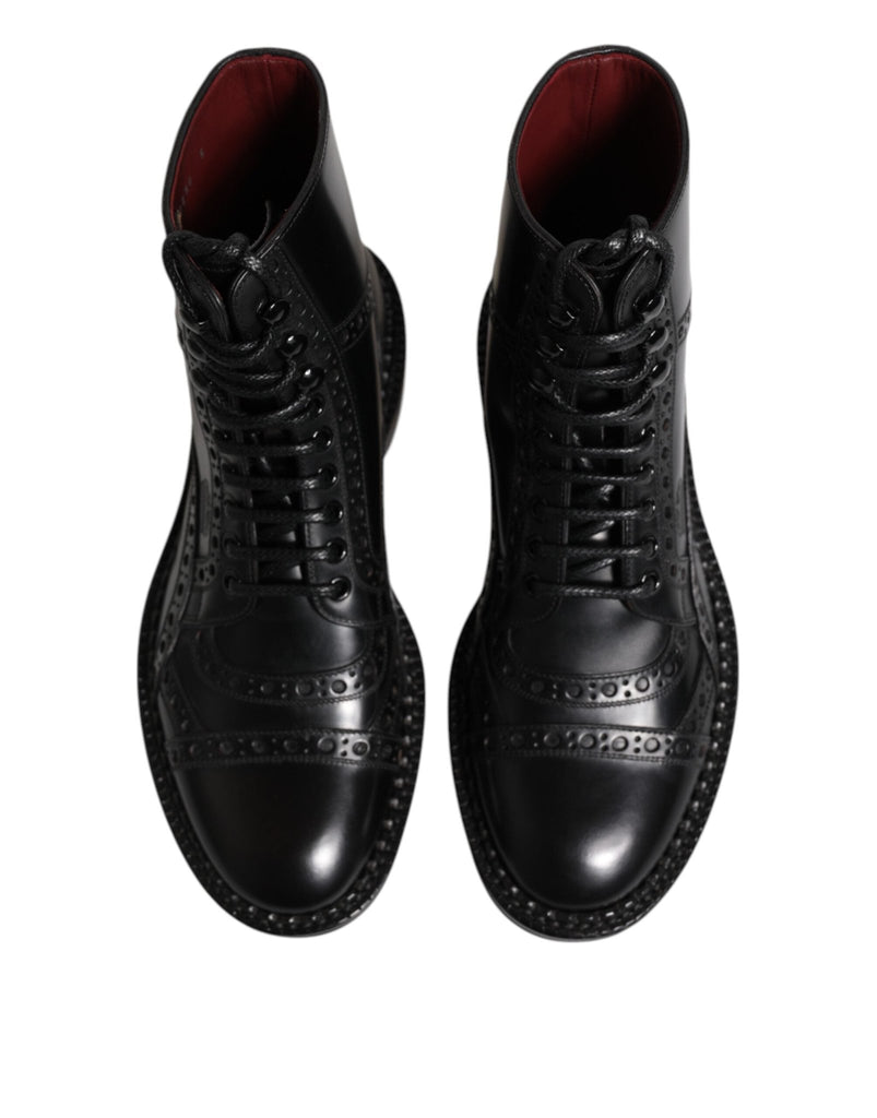 Dolce & Gabbana Black Leather Lace Up Mid Calf Boots Shoes - Beyzy Store - Dolce & Gabbana