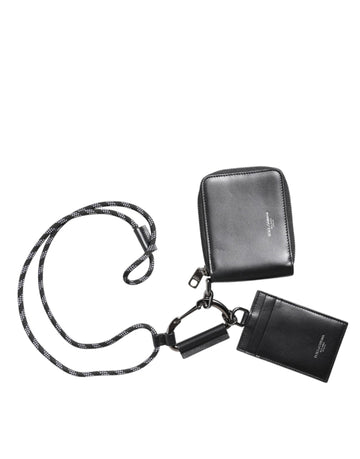 Dolce & Gabbana Black Leather Lanyard Zip Around Card Holder Wallet - Beyzy Store - Dolce & Gabbana