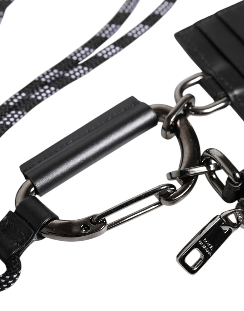 Dolce & Gabbana Black Leather Lanyard Zip Around Card Holder Wallet - Beyzy Store - Dolce & Gabbana