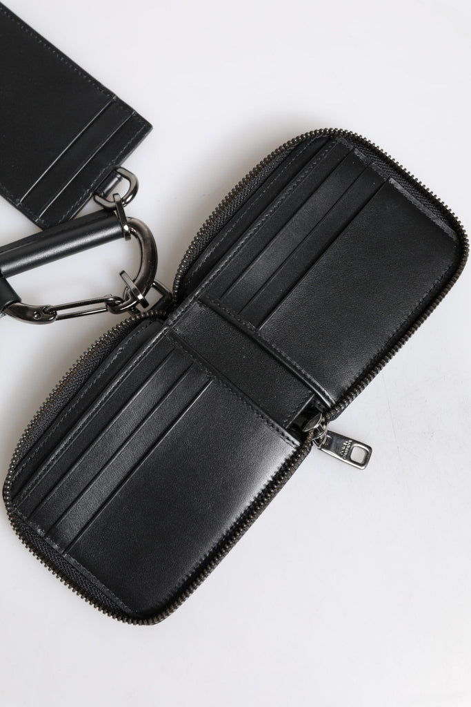 Dolce & Gabbana Black Leather Lanyard Zip Around Card Holder Wallet - Beyzy Store - Dolce & Gabbana