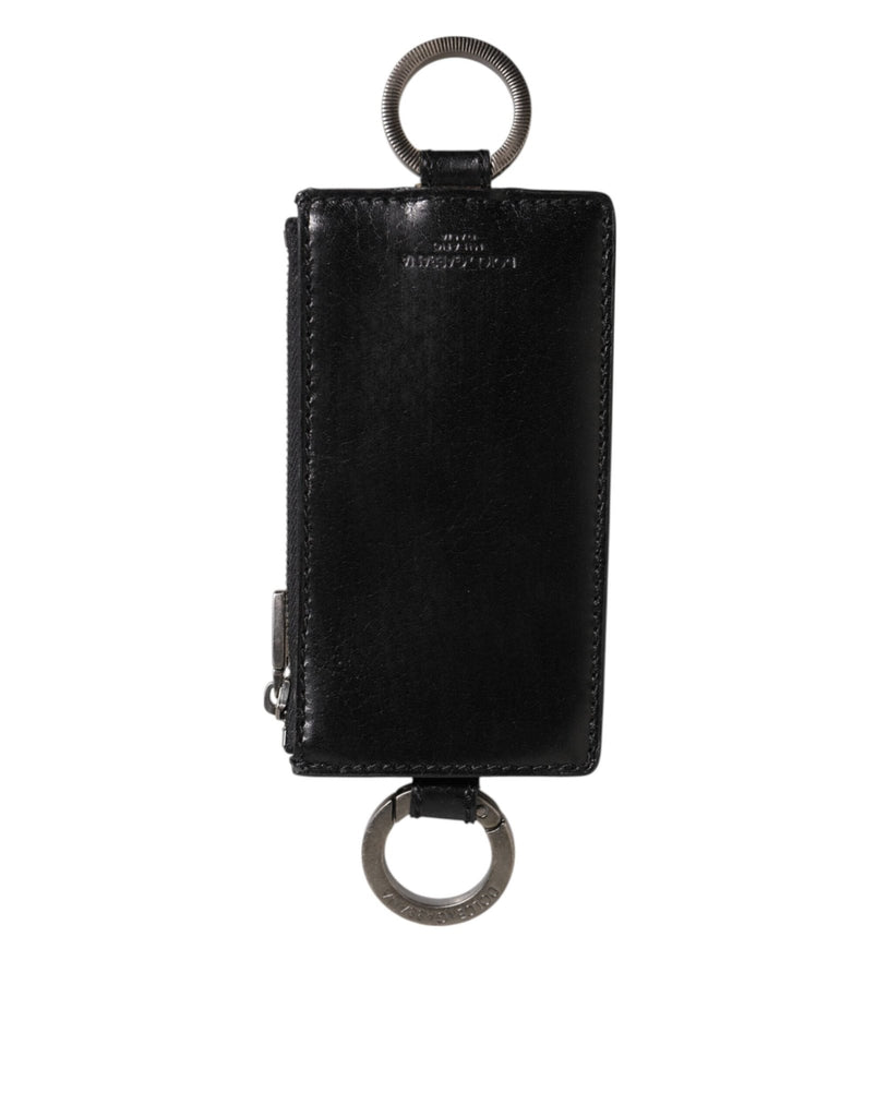 Dolce & Gabbana Black Leather Logo Embossed Lanyard Card Holde Wallet - Beyzy Store - Dolce & Gabbana