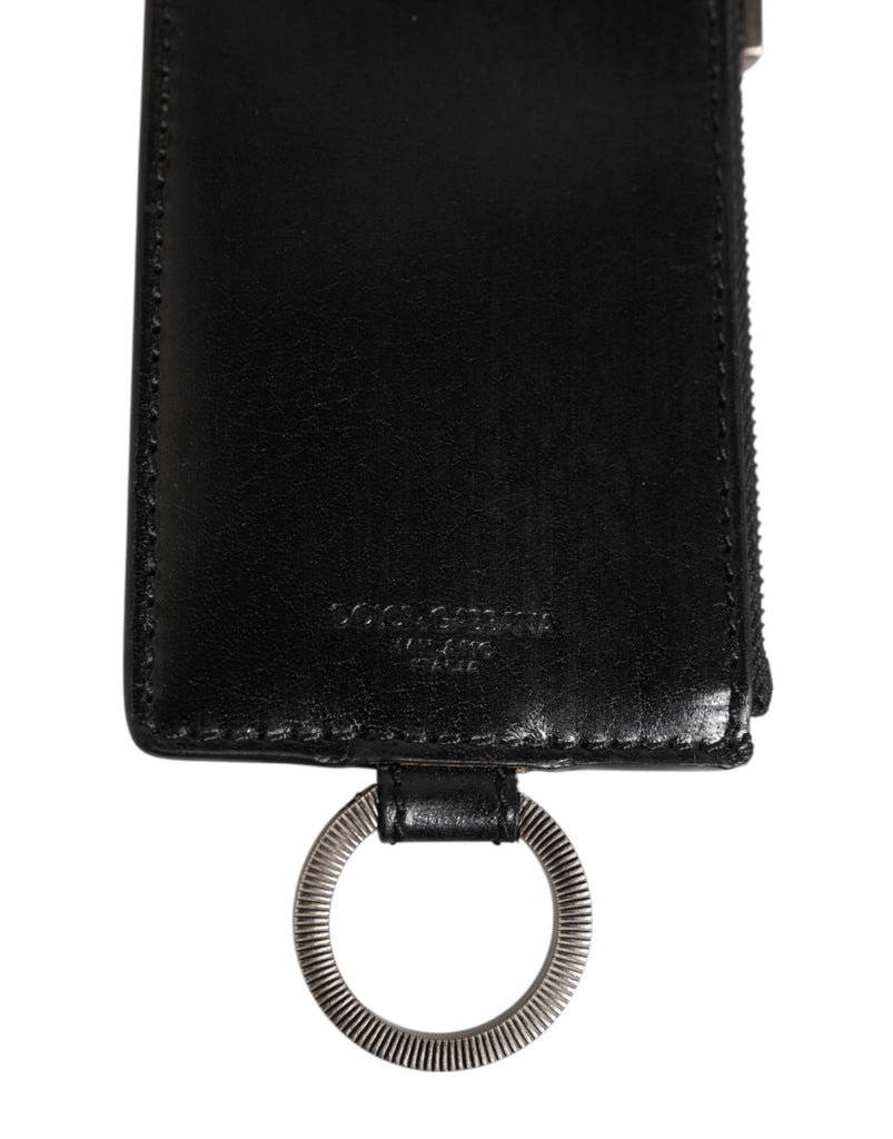 Dolce & Gabbana Black Leather Logo Embossed Lanyard Card Holde Wallet - Beyzy Store - Dolce & Gabbana
