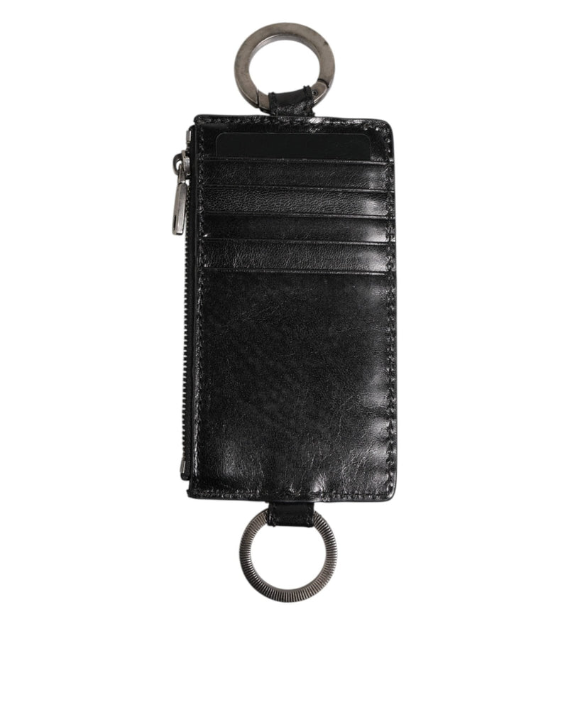 Dolce & Gabbana Black Leather Logo Embossed Lanyard Card Holde Wallet - Beyzy Store - Dolce & Gabbana