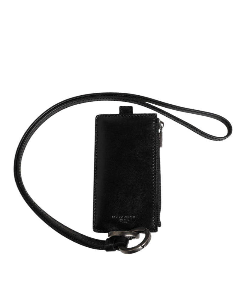 Dolce & Gabbana Black Leather Logo Embossed Lanyard Card Holder Wallet - Beyzy Store - Dolce & Gabbana