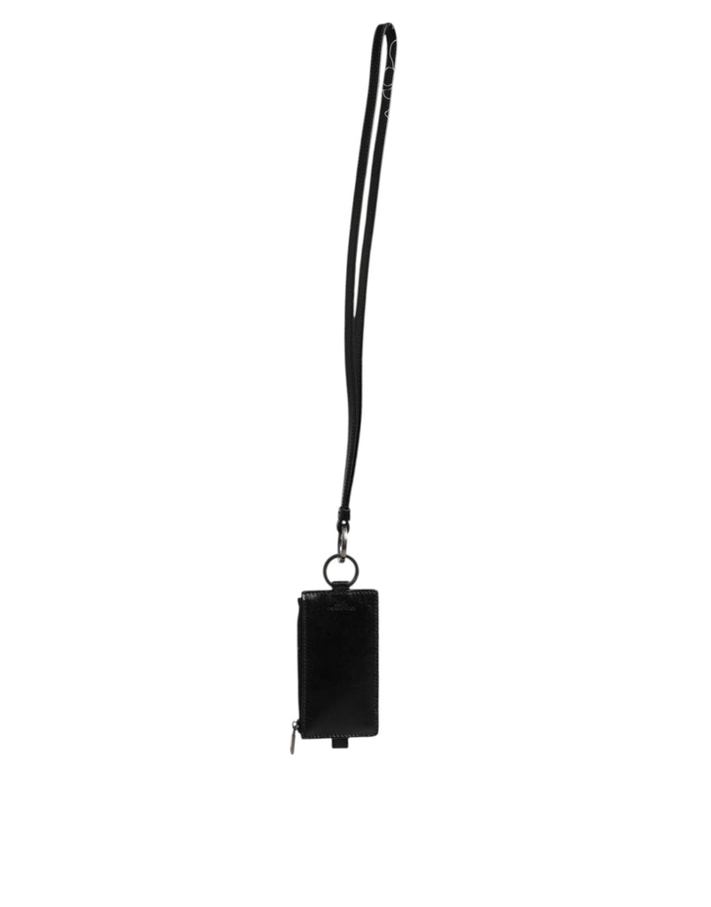 Dolce & Gabbana Black Leather Logo Embossed Lanyard Card Holder Wallet - Beyzy Store - Dolce & Gabbana