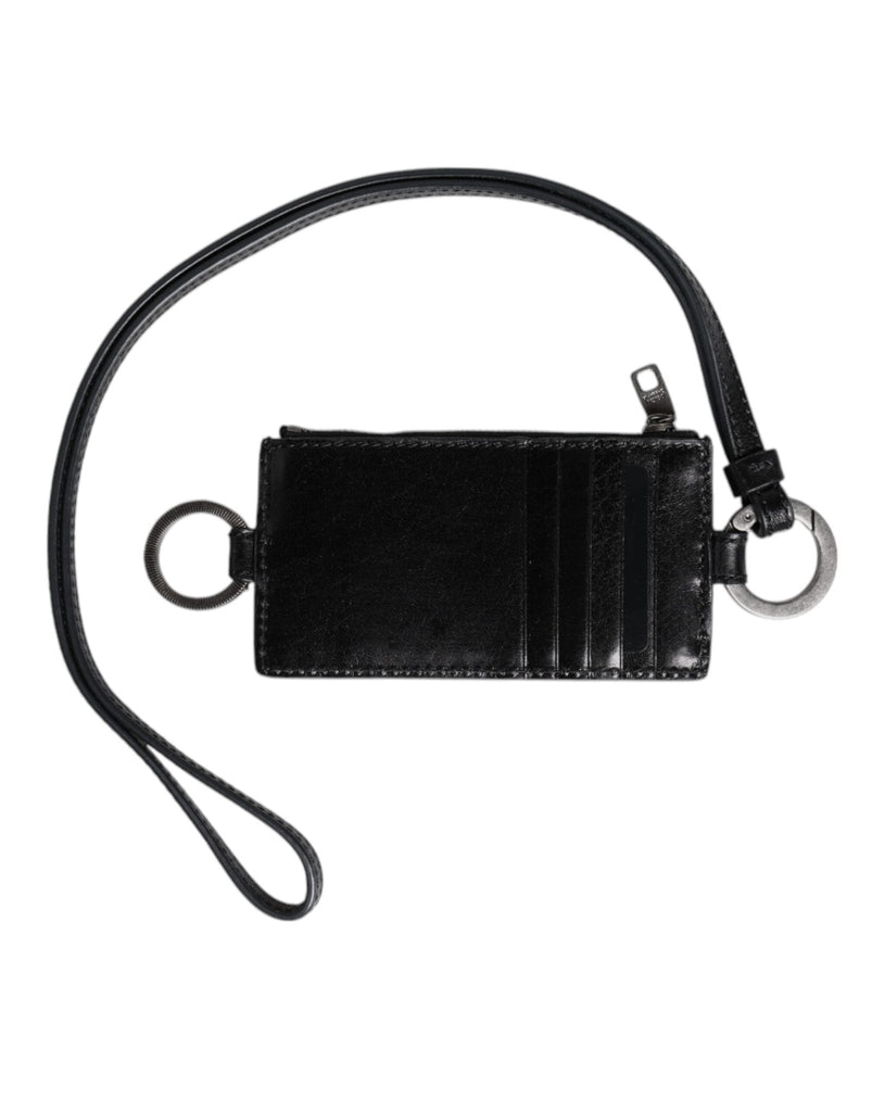 Dolce & Gabbana Black Leather Logo Embossed Lanyard Card Holder Wallet - Beyzy Store - Dolce & Gabbana