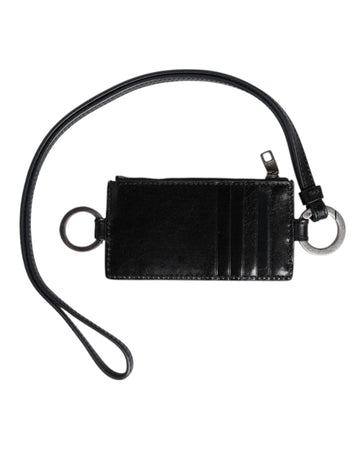 Dolce & Gabbana Black Leather Logo Embossed Lanyard Card Holder Wallet - Beyzy Store - Dolce & Gabbana