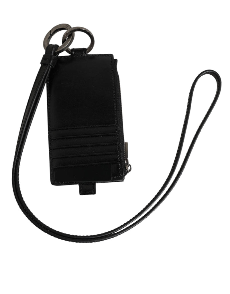 Dolce & Gabbana Black Leather Logo Embossed Lanyard Card Holder Wallet - Beyzy Store - Dolce & Gabbana
