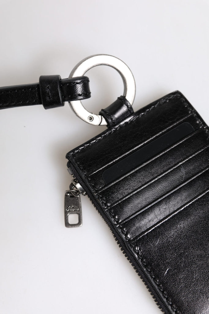 Dolce & Gabbana Black Leather Logo Embossed Lanyard Card Holder Wallet - Beyzy Store - Dolce & Gabbana