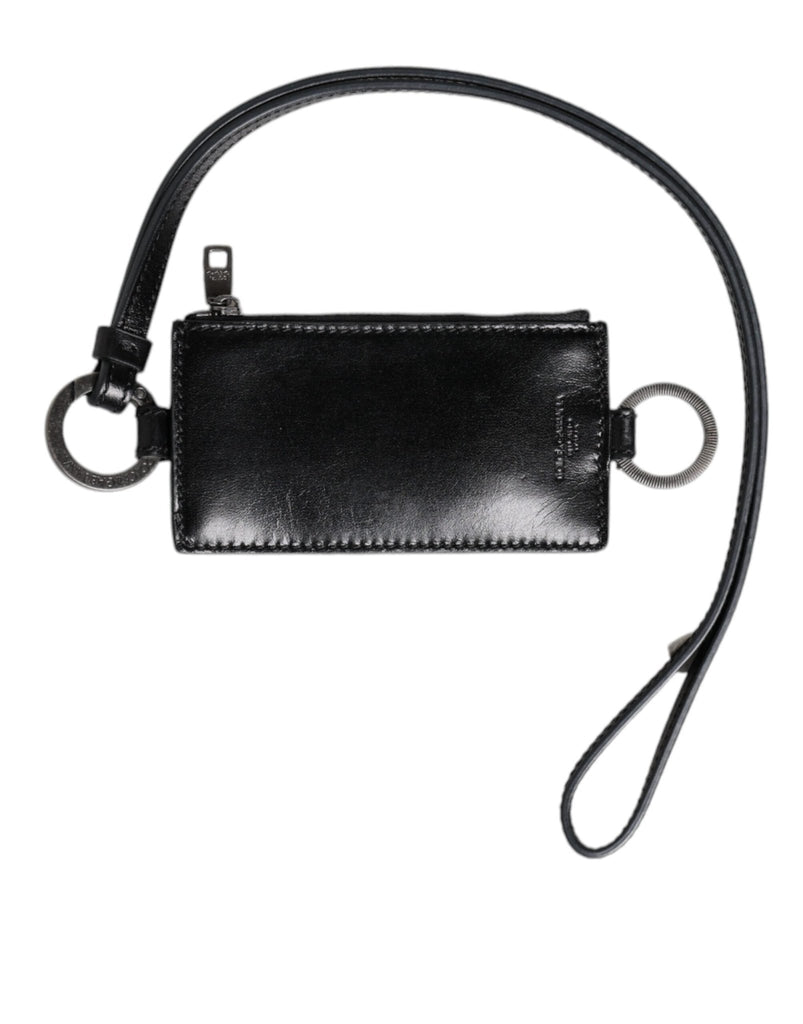 Dolce & Gabbana Black Leather Logo Embossed Lanyard Card Holder Wallet - Beyzy Store - Dolce & Gabbana