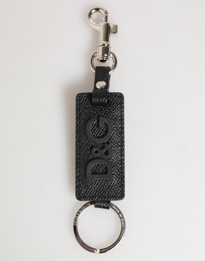 Dolce & Gabbana Black Leather Logo Metal Ring Keychain Holder Keyring - Beyzy Store - Dolce & Gabbana