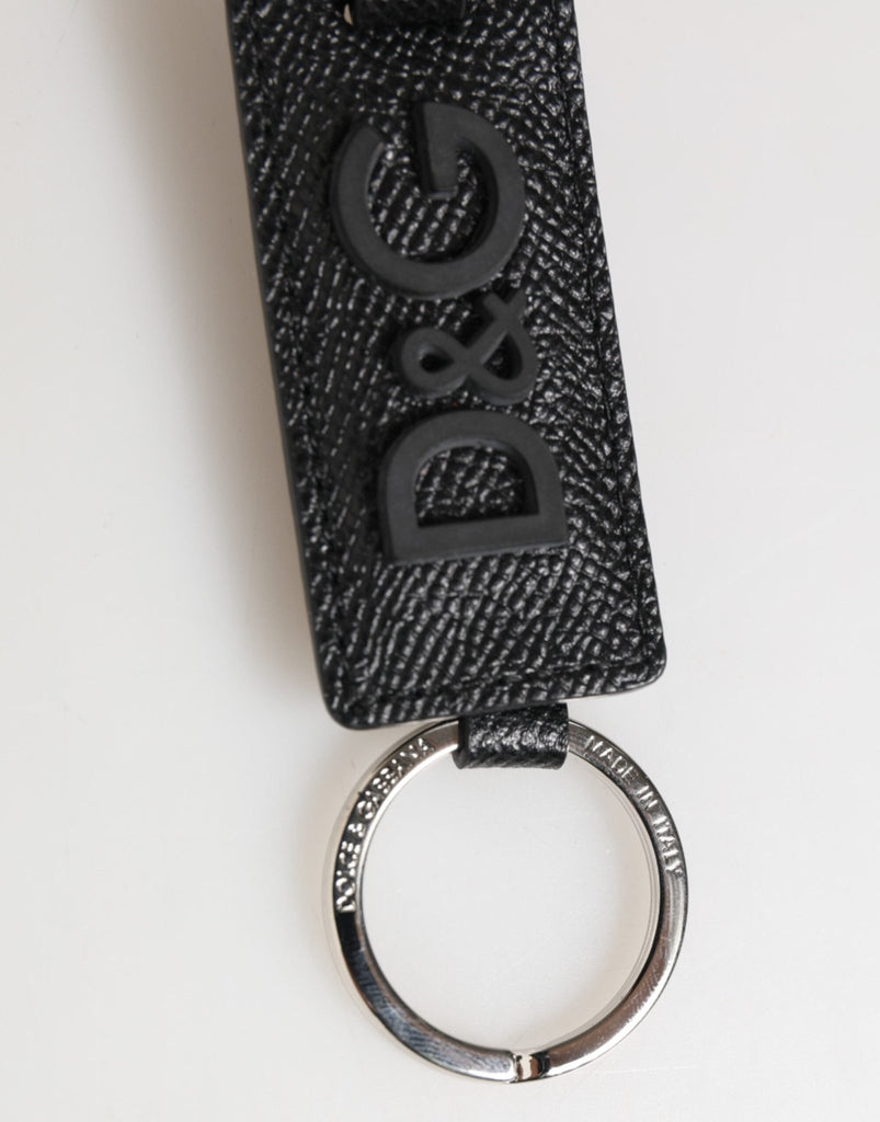 Dolce & Gabbana Black Leather Logo Metal Ring Keychain Holder Keyring - Beyzy Store - Dolce & Gabbana