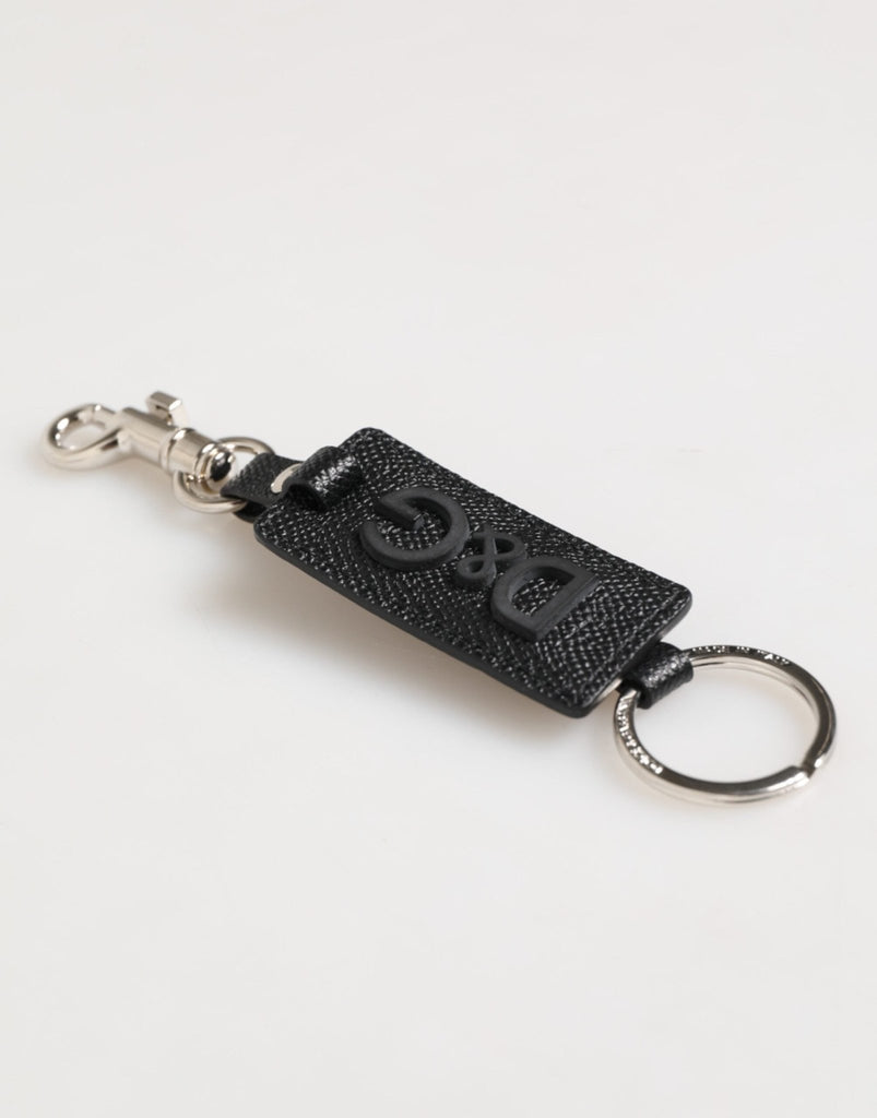 Dolce & Gabbana Black Leather Logo Metal Ring Keychain Holder Keyring - Beyzy Store - Dolce & Gabbana