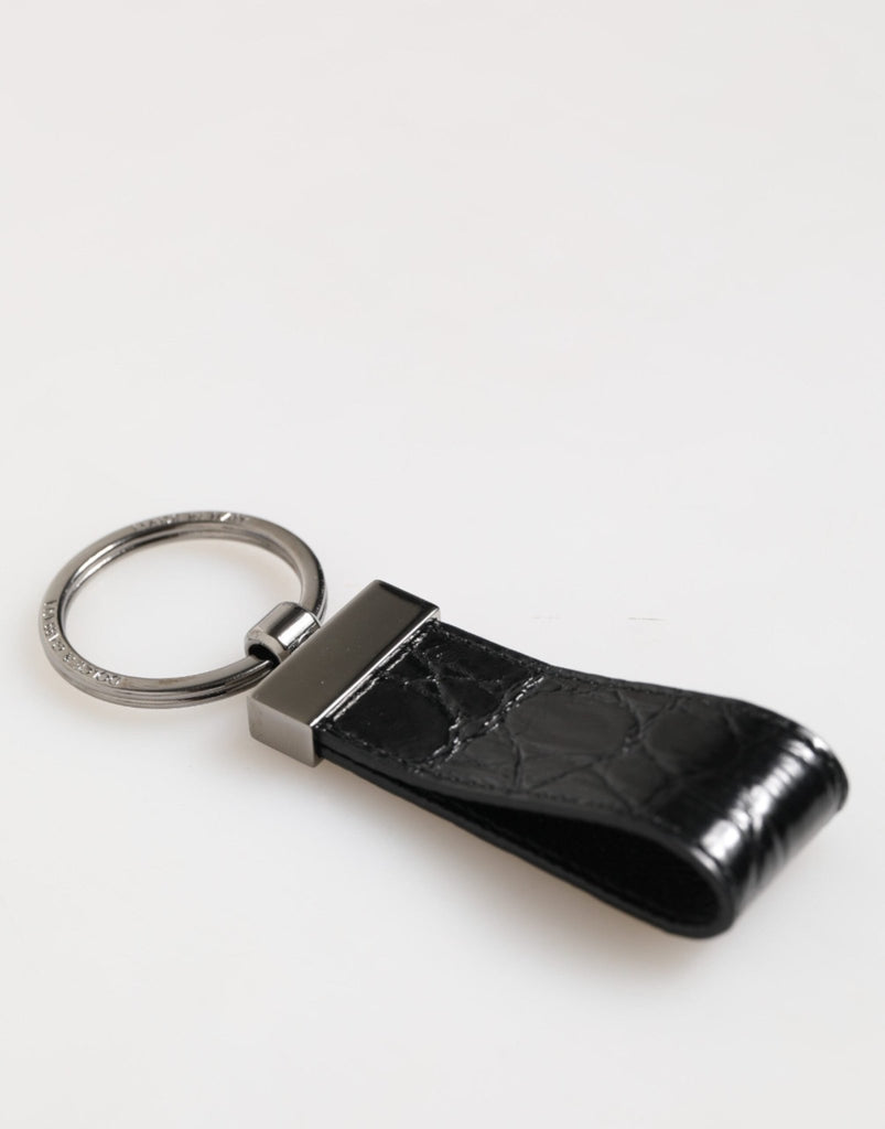 Dolce & Gabbana Black Leather Logo Metal Ring Keychain Holder Men Keyring - Beyzy Store - Dolce & Gabbana