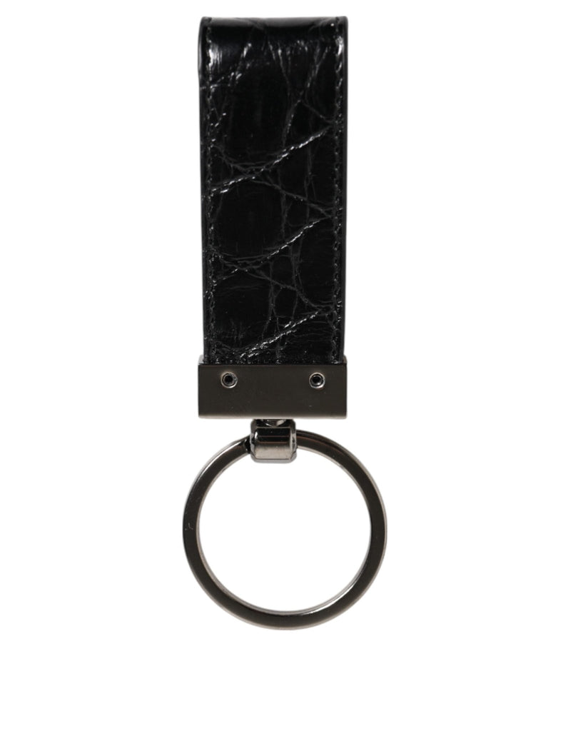 Dolce & Gabbana Black Leather Logo Metal Ring Keychain Holder Men Keyring - Beyzy Store - Dolce & Gabbana