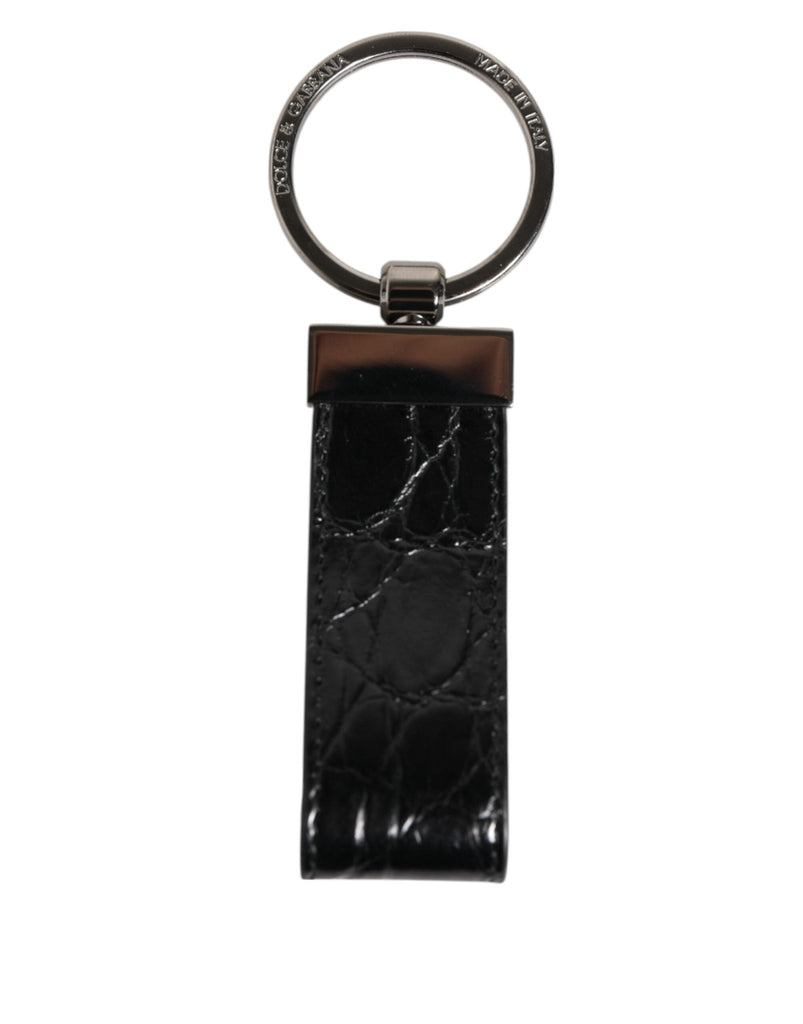 Dolce & Gabbana Black Leather Logo Metal Ring Keychain Holder Men Keyring - Beyzy Store - Dolce & Gabbana