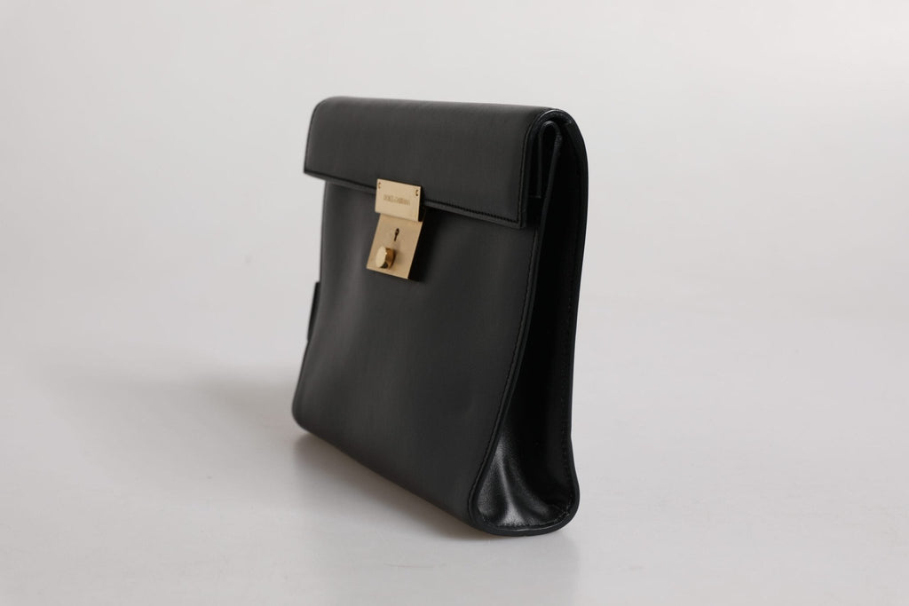 Dolce & Gabbana Black Leather Logo Plaque Document Briefcase Bag - Beyzy Store - Dolce & Gabbana