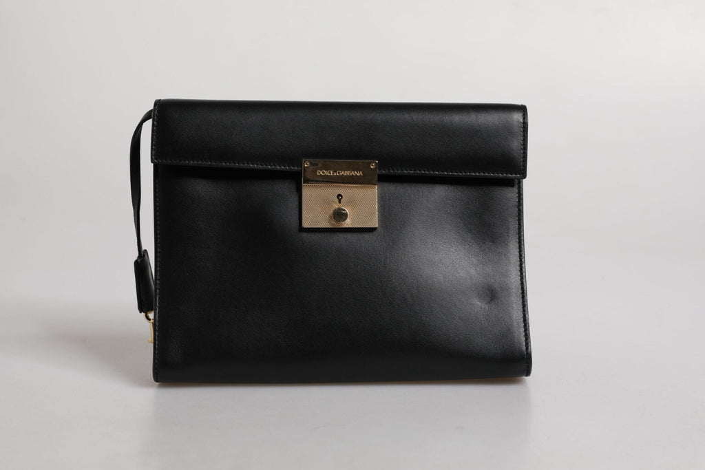 Dolce & Gabbana Black Leather Logo Plaque Document Briefcase Bag - Beyzy Store - Dolce & Gabbana