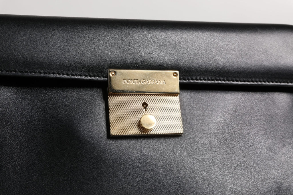 Dolce & Gabbana Black Leather Logo Plaque Document Briefcase Bag - Beyzy Store - Dolce & Gabbana