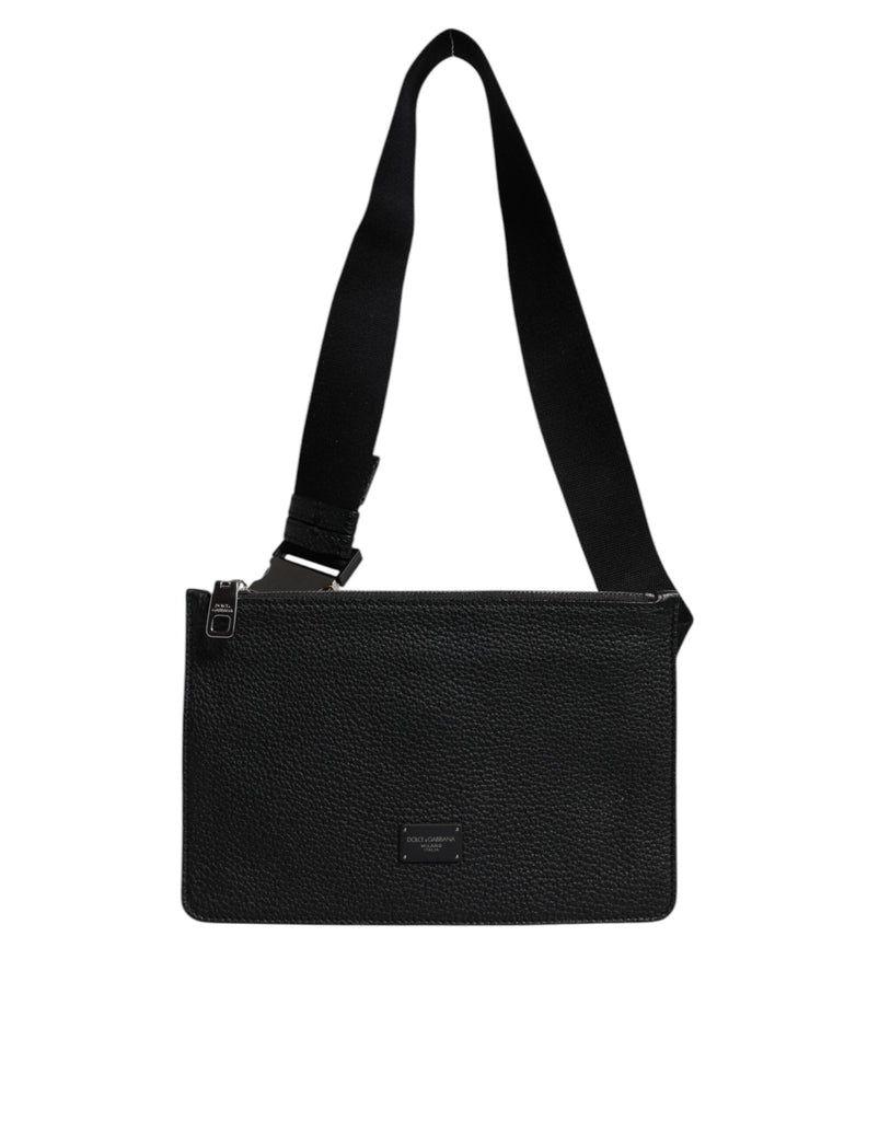 Dolce & Gabbana Black Leather Logo Plaque Purse Fanny Pack Bag - Beyzy Store - Dolce & Gabbana