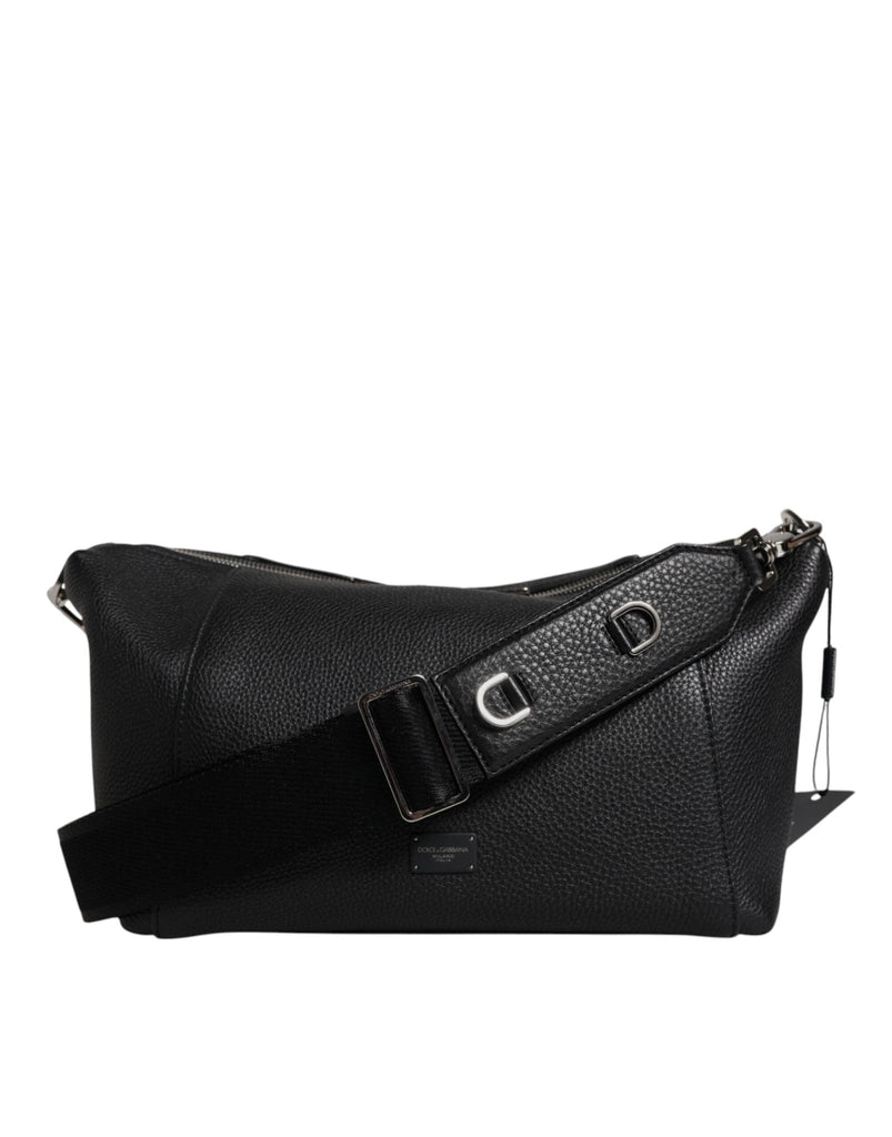 Dolce & Gabbana Black Leather Logo Plaque Shoulder Crossbody Bag - Beyzy Store - Dolce & Gabbana