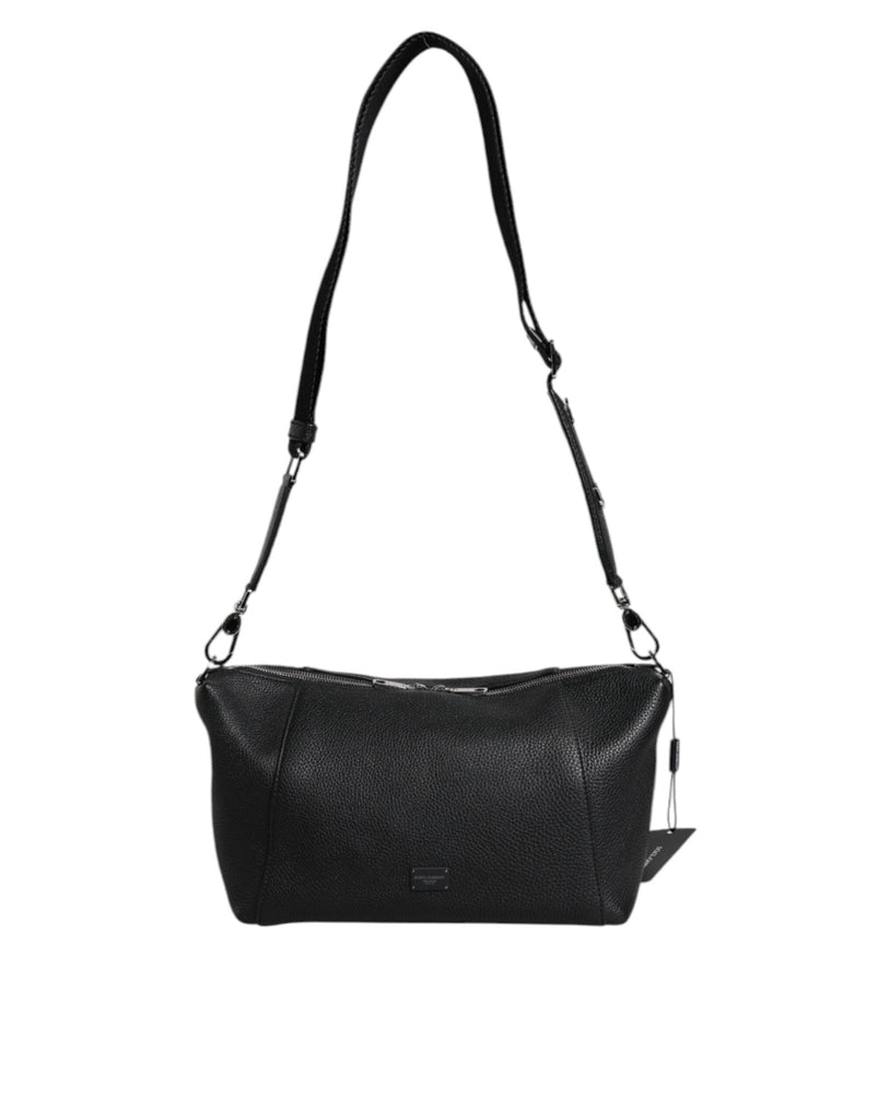Dolce & Gabbana Black Leather Logo Plaque Shoulder Crossbody Bag - Beyzy Store - Dolce & Gabbana