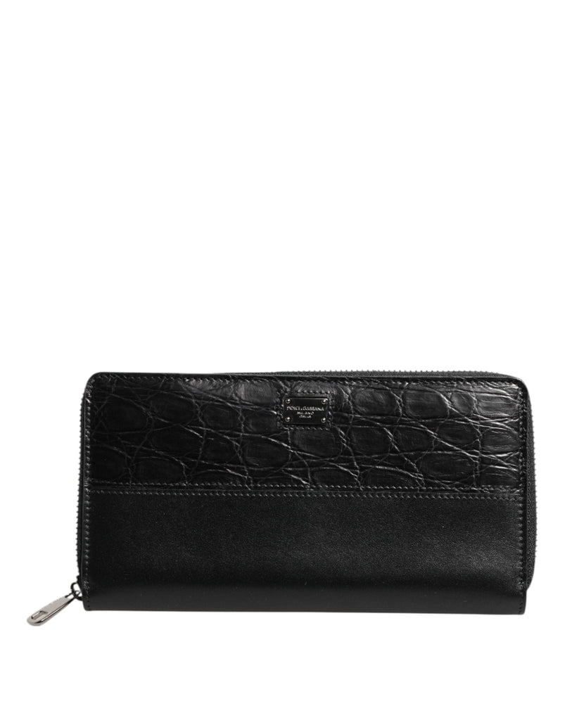 Dolce & Gabbana Black Leather Logo Plaque Zip Around Continental Wallet - Beyzy Store - Dolce & Gabbana