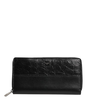 Dolce & Gabbana Black Leather Logo Plaque Zip Around Continental Wallet - Beyzy Store - Dolce & Gabbana