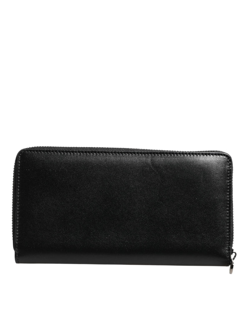 Dolce & Gabbana Black Leather Logo Plaque Zip Around Continental Wallet - Beyzy Store - Dolce & Gabbana