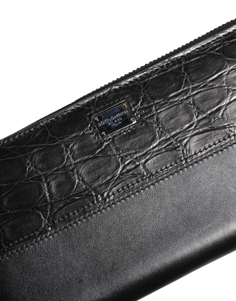 Dolce & Gabbana Black Leather Logo Plaque Zip Around Continental Wallet - Beyzy Store - Dolce & Gabbana