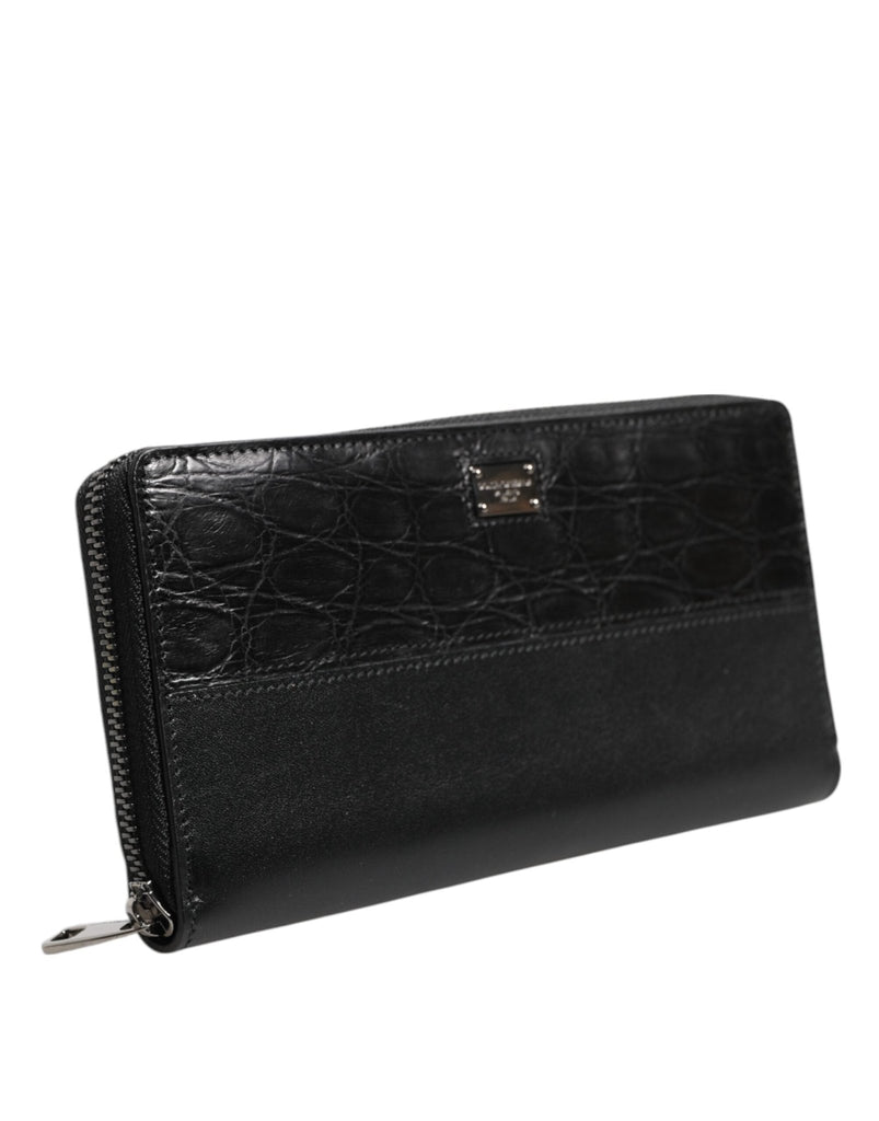 Dolce & Gabbana Black Leather Logo Plaque Zip Around Continental Wallet - Beyzy Store - Dolce & Gabbana