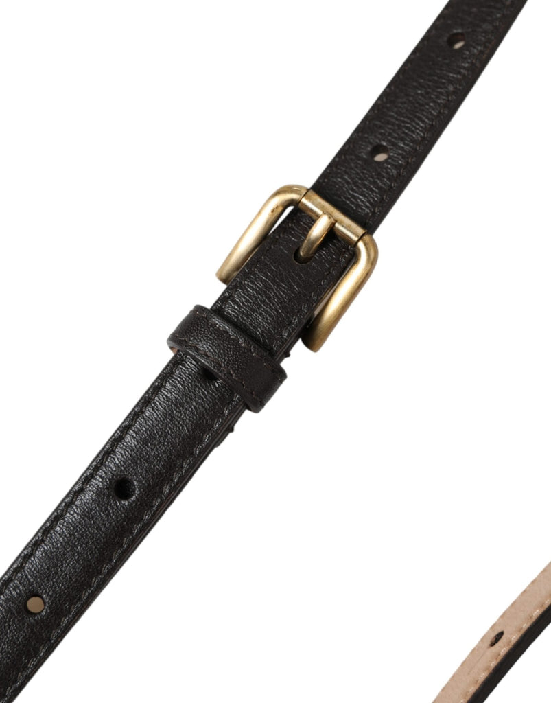 Dolce & Gabbana Black Leather Long Skinny Gold Metal Buckle Belt - Beyzy Store - Dolce & Gabbana