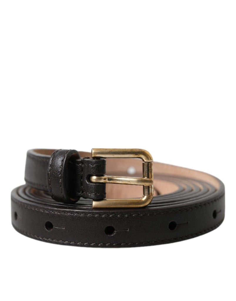 Dolce & Gabbana Black Leather Long Skinny Gold Metal Buckle Belt - Beyzy Store - Dolce & Gabbana