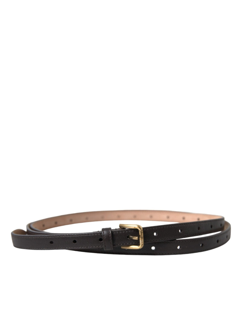 Dolce & Gabbana Black Leather Long Skinny Gold Metal Buckle Belt - Beyzy Store - Dolce & Gabbana