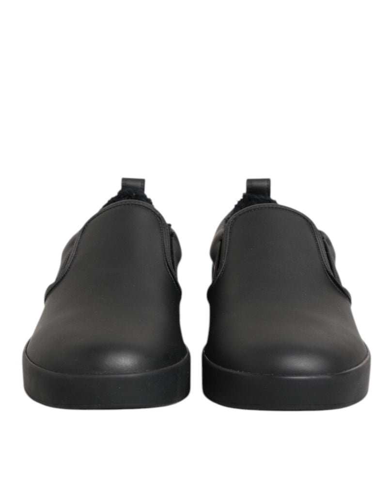 Dolce & Gabbana Black Leather Low Top Slip On Sneakers Shoes - Beyzy Store - Dolce & Gabbana