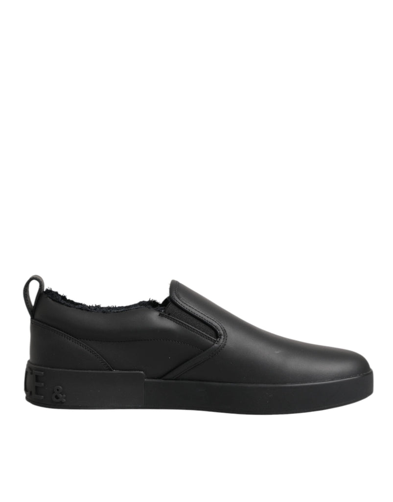 Dolce & Gabbana Black Leather Low Top Slip On Sneakers Shoes - Beyzy Store - Dolce & Gabbana