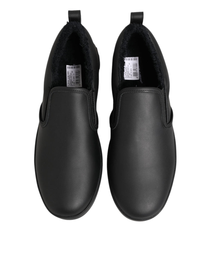Dolce & Gabbana Black Leather Low Top Slip On Sneakers Shoes - Beyzy Store - Dolce & Gabbana
