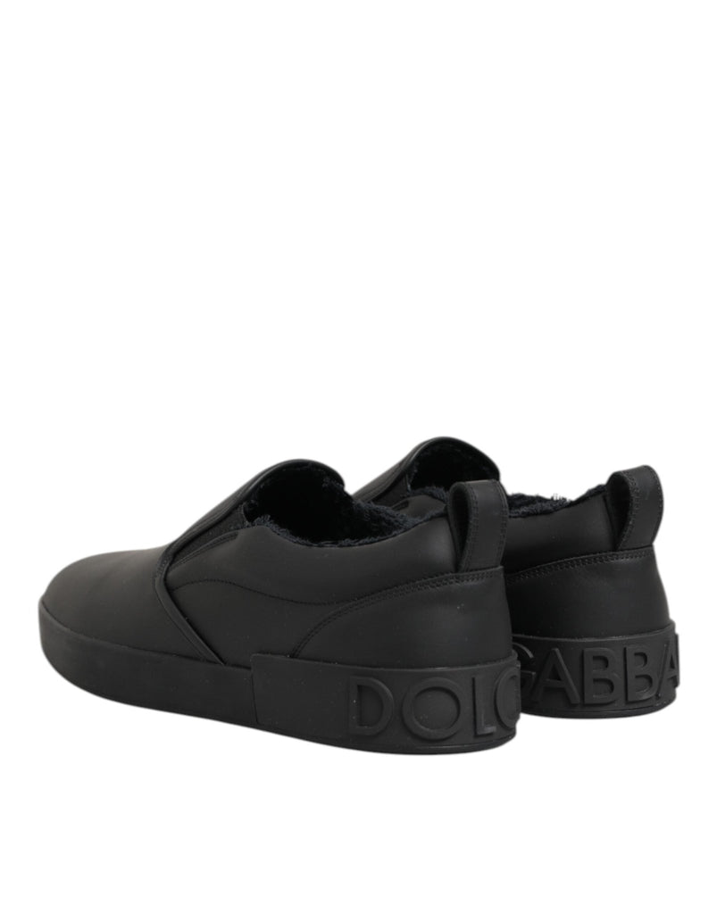 Dolce & Gabbana Black Leather Low Top Slip On Sneakers Shoes - Beyzy Store - Dolce & Gabbana