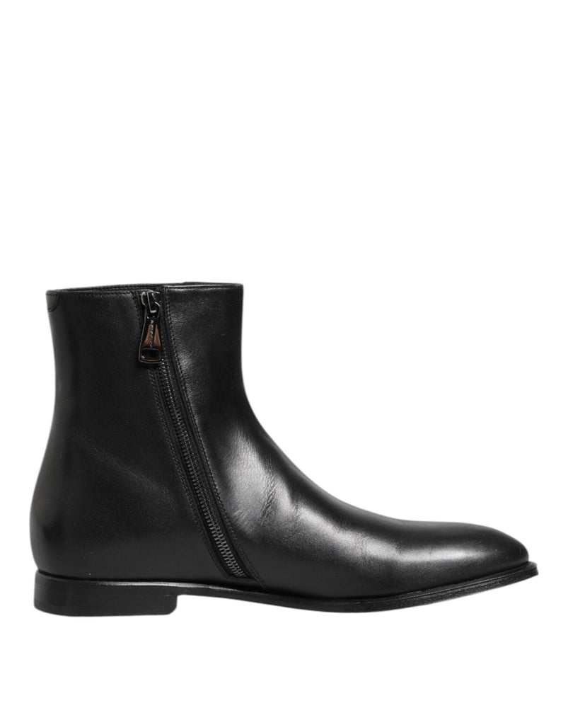 Dolce & Gabbana Black Leather Mid Calf Men Boots Shoes - Beyzy Store - Dolce & Gabbana