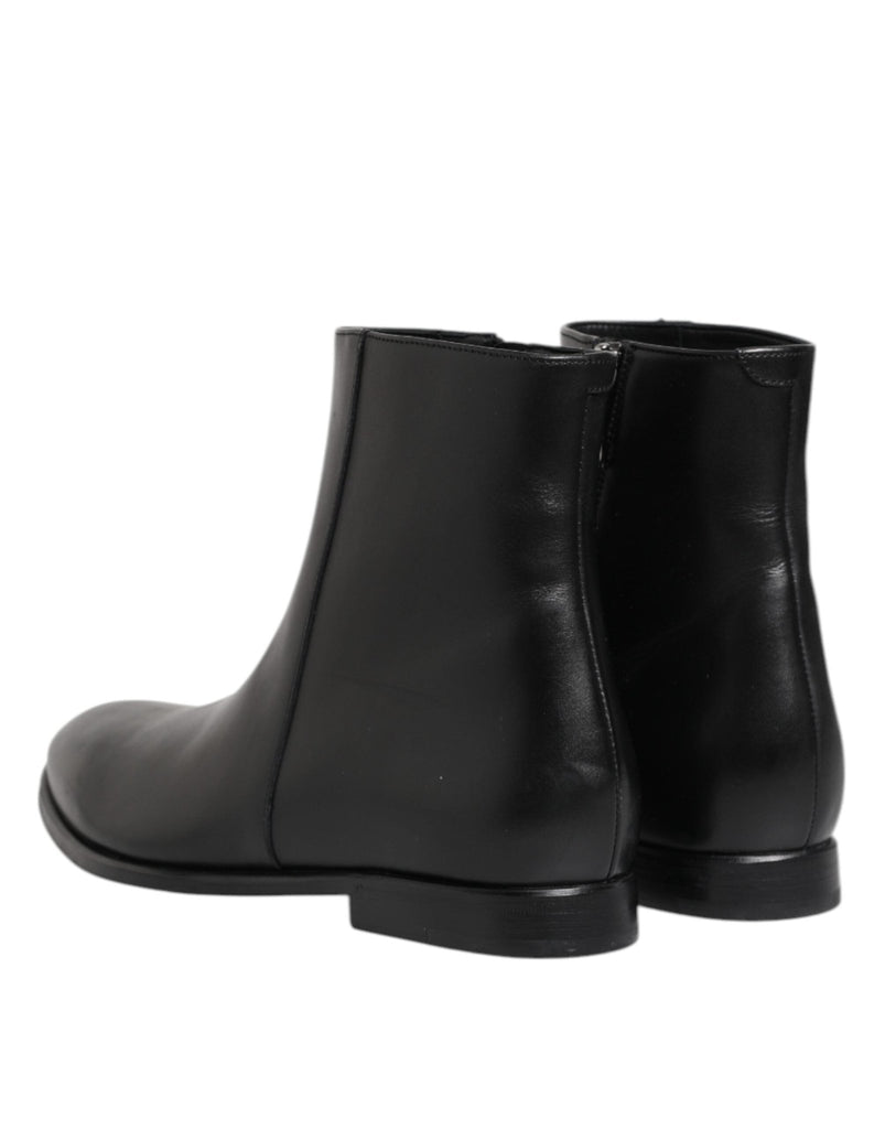Dolce & Gabbana Black Leather Mid Calf Men Boots Shoes - Beyzy Store - Dolce & Gabbana