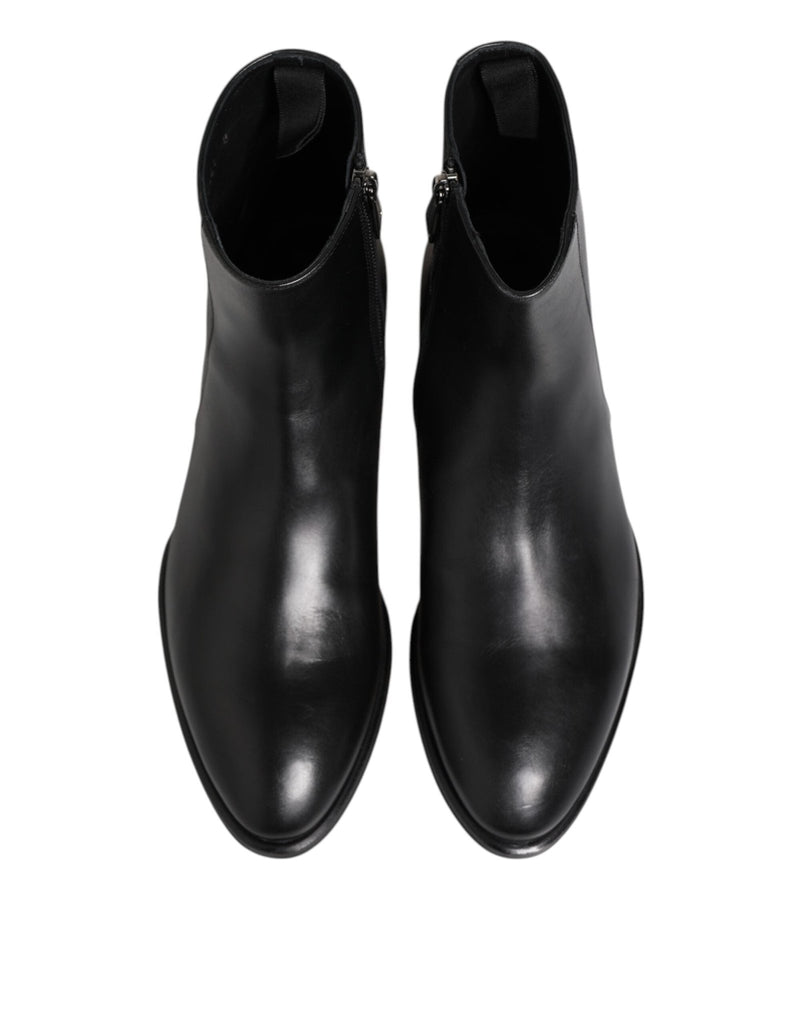 Dolce & Gabbana Black Leather Mid Calf Men Boots Shoes - Beyzy Store - Dolce & Gabbana