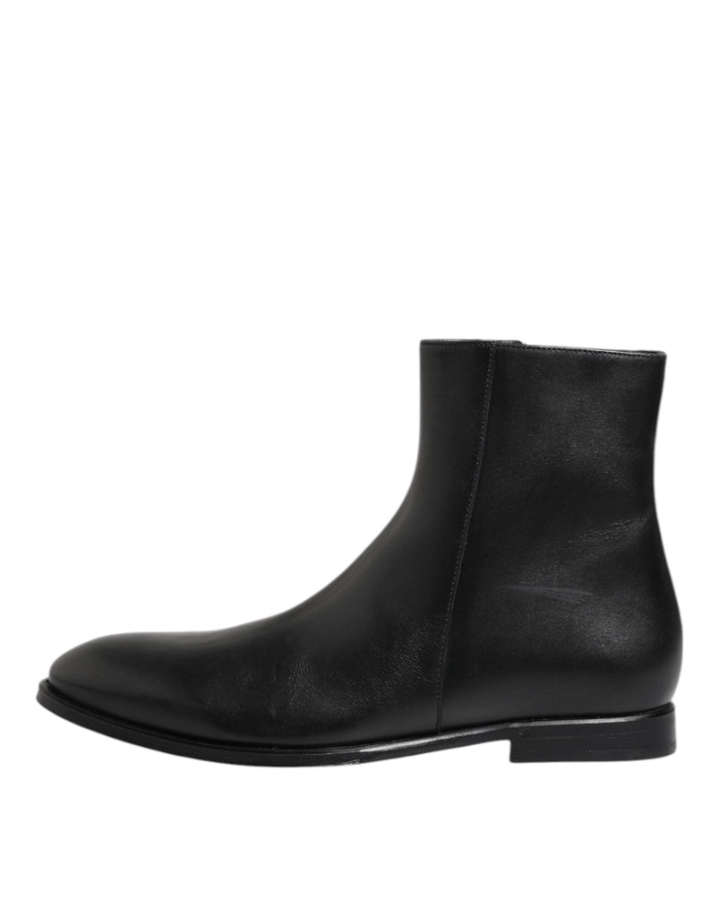 Dolce & Gabbana Black Leather Mid Calf Men Boots Shoes - Beyzy Store - Dolce & Gabbana